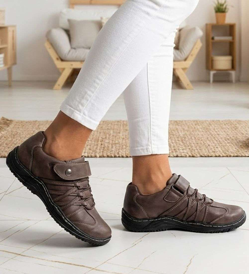 Jasno brązowe półbuty damskie na rzep /F3-2 14657 T189/