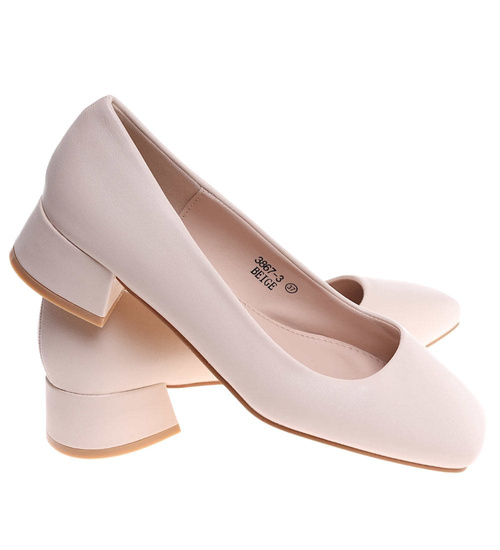 Beżowe czółenka na niskim obcasie /A6-3 +h2 18226 W102/