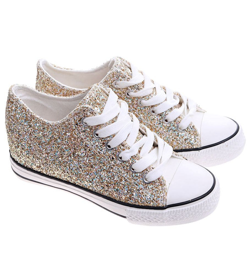 Złote trampki sneakersy na niskim koturnie /i4-3 16612 T094/