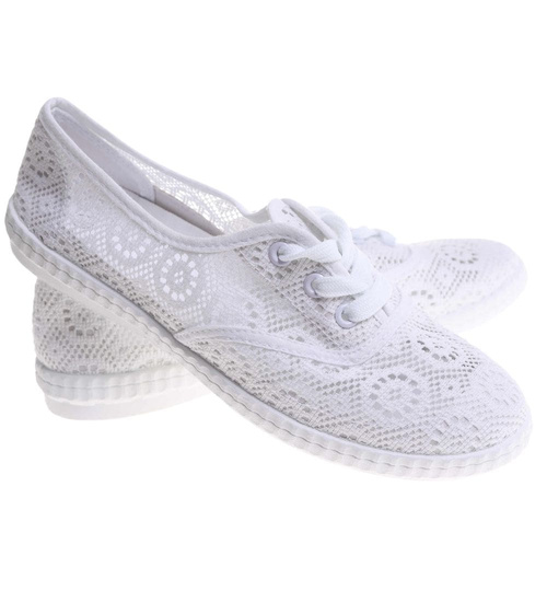 Tenisówki damskie białe ażurowe wiązane /D1-2 17824 T234/