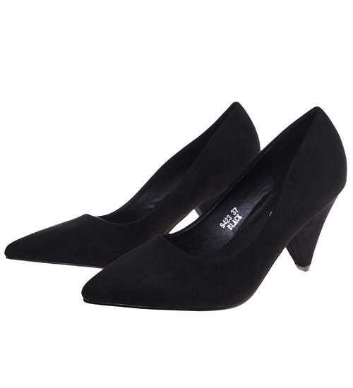 Czarne zamszowe czółenka damskie na obcasie /E5-2 12153 T197/