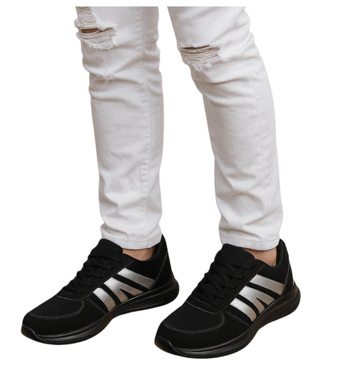 Buty sportowe męskie Sznurowane czarno białe /g1-1 17790 T382/