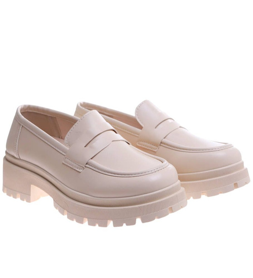 Jasno beżowe półbuty damskie na platformie /D1-1 17225 T234/