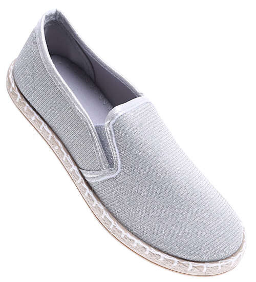 Blyszczące jasno srebrne tenisówki espadryle /A9-2 15722 T0-86/