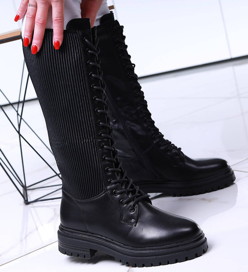 Wysokie czarne damskie glany trapery /D9-1 18199 G332/