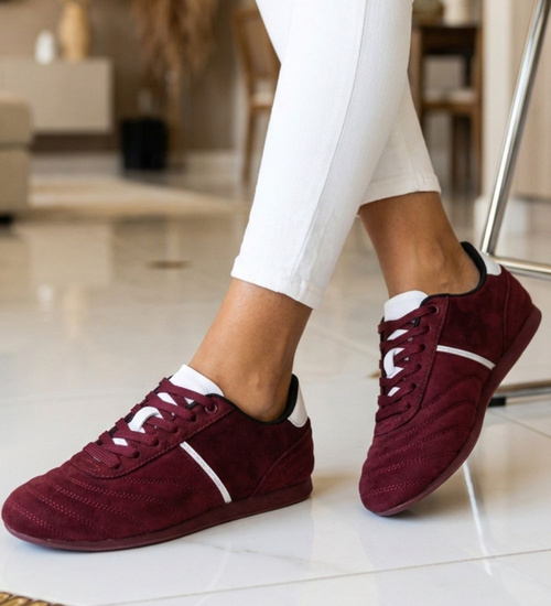 Bordowe sneakersy damskie zamszowe /A10-3 18801 W282/
