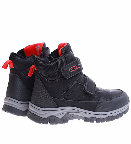 Ocieplane czarne chłopięce buty trekkingowe na rzepy /A7-3 17138 T633/