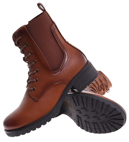 Karmelowe botki trapery damskie /G8-3 18272 W388/