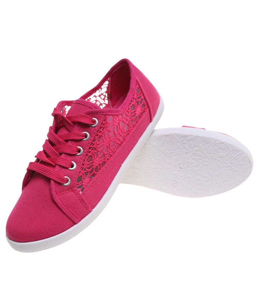 Ażurowe fuksjowe koronkowe tenisówki /G1-2 18740 T077/