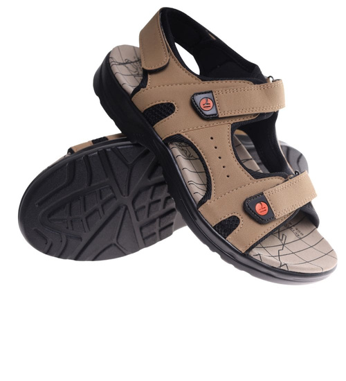 Beżowe męskie sandały na rzep ost469