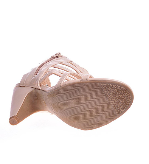 Beżowe sandały damskie na obcasie /E4-1 11739 T290/