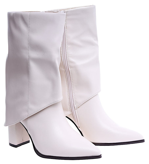 Damskie kozaki na obcasie beżowe /A6-1 14740 S895/