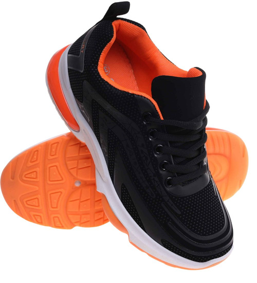 Sznurowane damskie buty sportowe Czarno pomarańczowe /G12-1 18089 T333/
