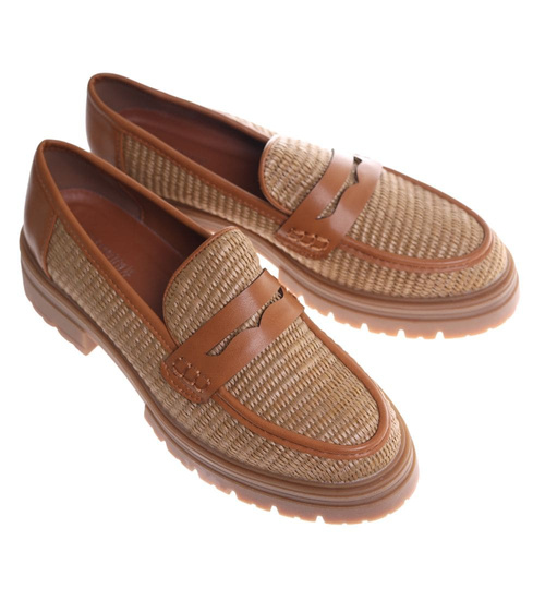 Karmelowe półbuty mokasyny zamszowe ost466