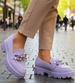Fioletowe półbuty loafersy na platformie z kamieniami /B3-2 18485 T203/