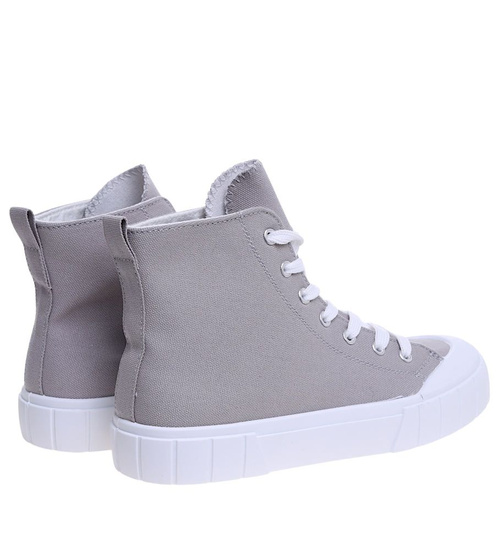 Szare wysokie trampki damskie z tkaniny /A3-2 15962 G157/