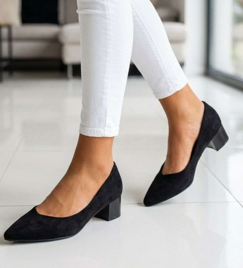 Czarne czółenka na niskim obcasie Pointy Toe /F5-3 18807 T381/