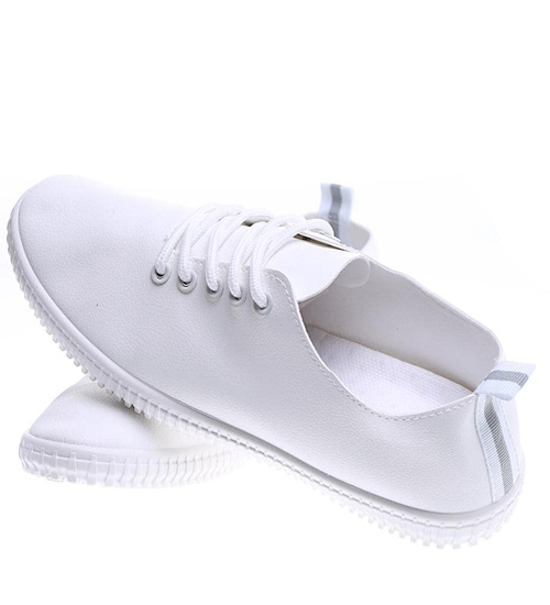 Białe sznurowane tensiówki damskie /G7-2 15856 T276/