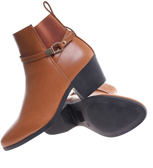 Karmelowe botki na grubym obcasie /C1-2 18539 G285/