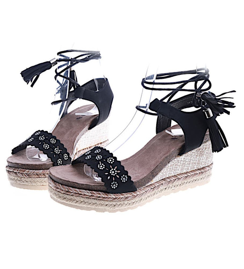 Sandały na koturnie i platformie Czarne /G11-2 14056 S290/