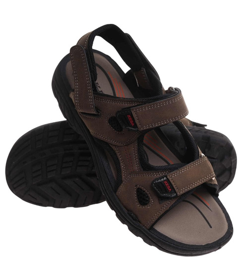 Męskie brązowe sandały klapki na rzepy /D4-3 17897 T284/