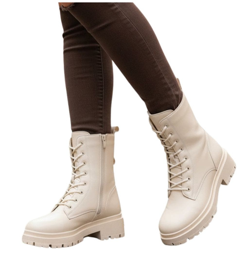 Beżowe zimowe botki trapery glany z futerkiem /A2-1 18524 T482/