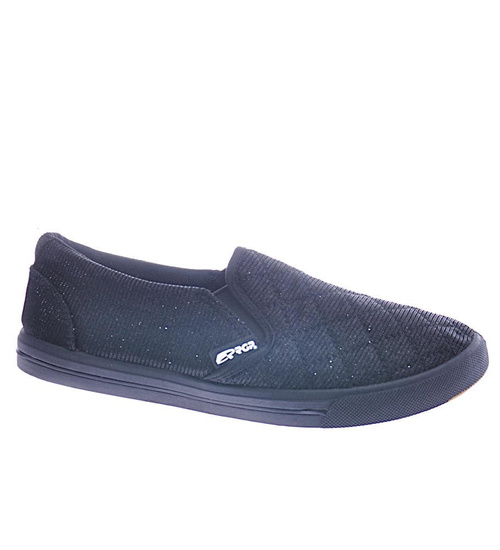 Materiałowe czarne tenisówki slip on /C2-2 12539 T195/