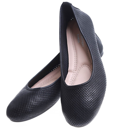 Baleriny damskie czarne ażurowe buty wiosenne /F9-2 15651 T192/