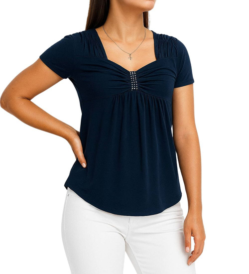 Granatowa letnia bluzka koszulka z cekinami /H2-K24 UB950 S0/