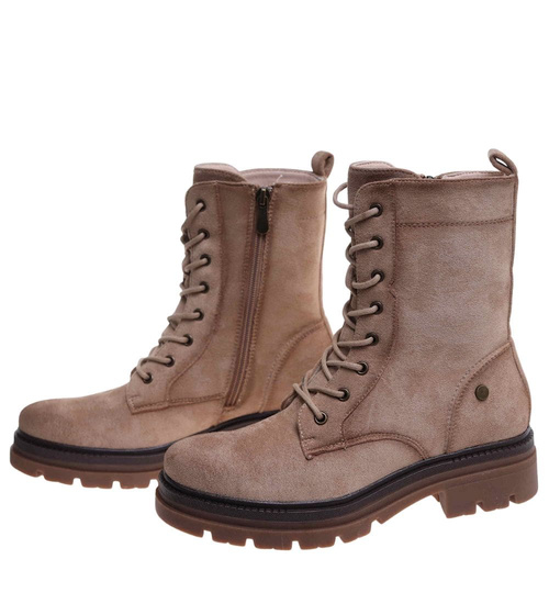 Beżowe wiązane botki trapery na platformie /C7-3 18280 W600/