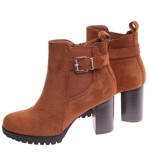 Botki damskie na obcasie Karmelowe /G3-3 18265 W327/