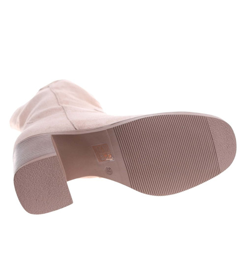 Beżowe eleganckie botki na grubym obcasie /F3-3 18283 W486/