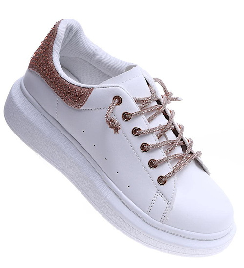 Biało złote trampki na platformie /F2-3 14621 T640/