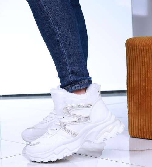 Białe ocieplane trampki sneakersy na koturnie /A2-2 15043 T635/