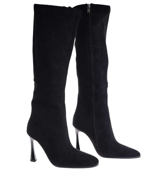 Czarne klasyczne kozaki na obcasie /D2-2 18565 G591/