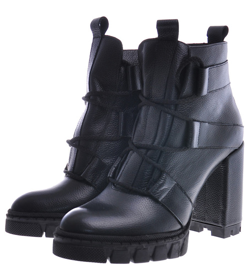 Czarne botki na obcasie ze skóry naturalnej /F5-2 12803 N0206/