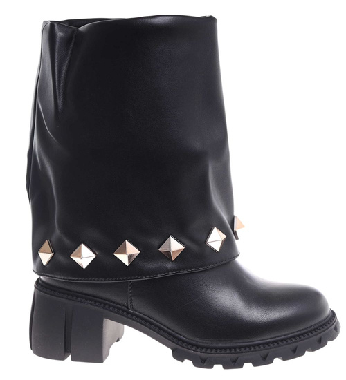 Czarne wysokie botki damskie na klocku /J6-4 18598 T177/