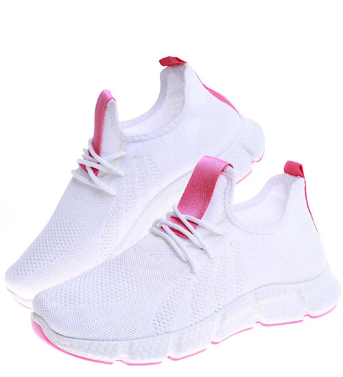Biało różowe wkładane buty sportowe damskie /G5-2 16123 G383/