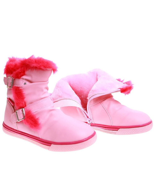 Botki ocieplane różowe dziewczęce kozaki /G8-2 17004 T145/