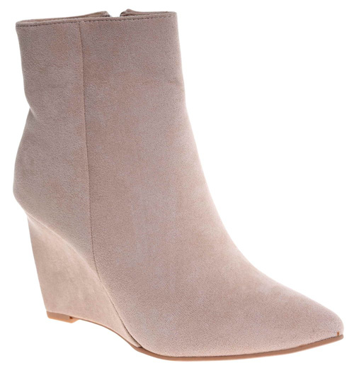 Beżowe ocieplane botki na koturnie /D8-1 18616 T248/