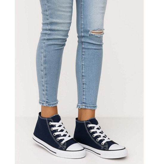 Wysokie dziewczęce trampki z tkaniny Granatowe /G6-2 14262 T85-5/