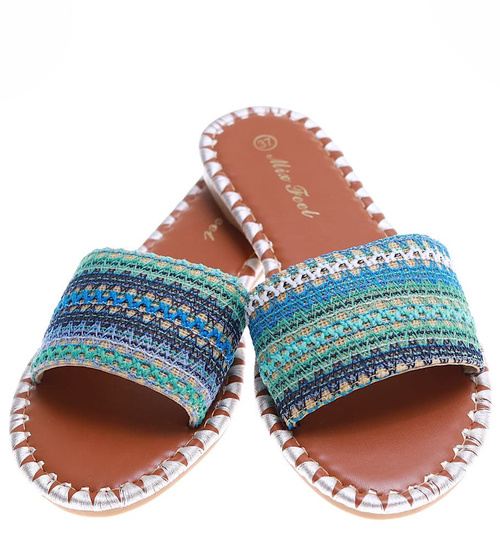 Płaskie klapki damskie z azteckim wzorem White /A9-1 16353 G079/