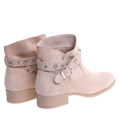 Zamszowe botki damskie beżowe /K3-3 18552 W222/