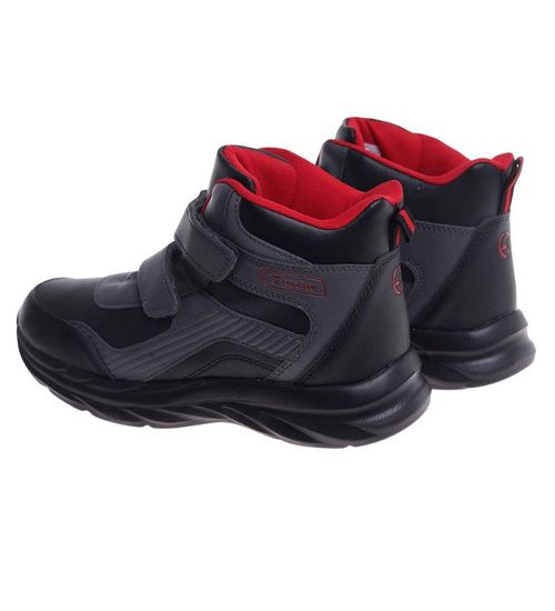 Ocieplane półbuty na rzepy Czarno czerwony /A8-2 18361 T285/