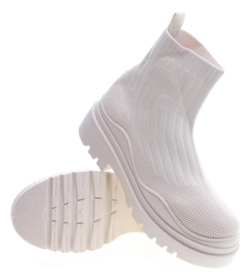 Beżowe trampki damskie na platformie /C1-2 13377 T292/