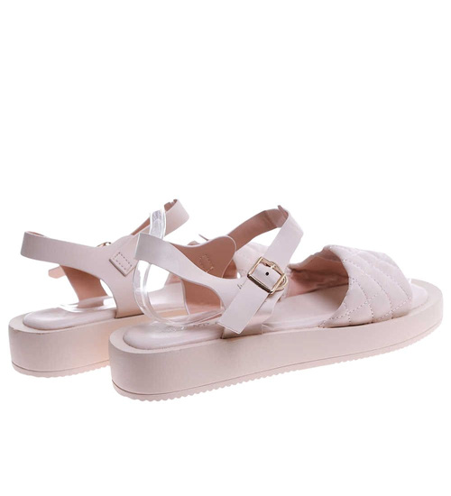 Beżowe sandały damskie na platformie /F4-3 17554 T130/