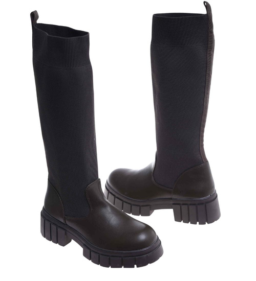 Zielone kozaki damskie na platformie /E9-3 18087 T390/