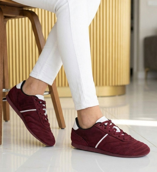 Bordowe sneakersy damskie zamszowe /A10-3 18801 W282/