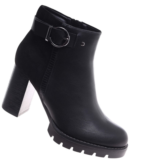 Czarne botki damskie na obcasie słupku /J5-4 H2 18439 W301/