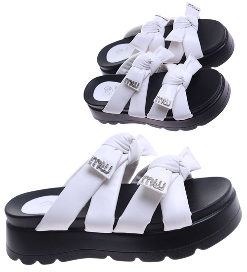 Białe klapki damskie na platformie /C7-3 17606 T589/